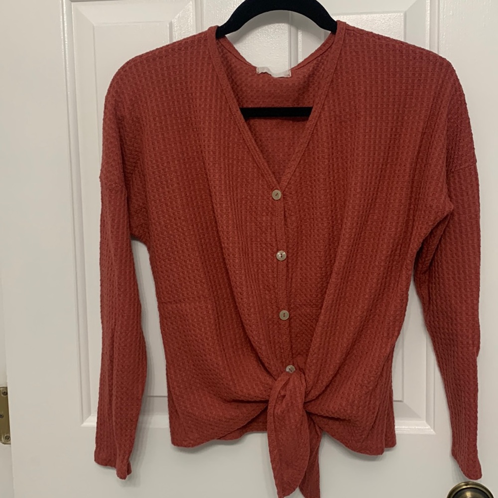 Altar’d State Tie Front Waffle Top Small